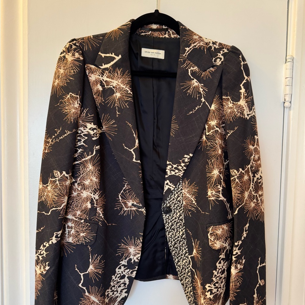 Dries Van Noten Black and Brown Patterned Women's Blazer